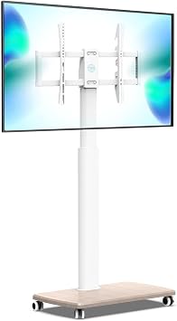 Rolling TV Floor Stand - Portable Mobile TV Cart with Wheels, for 37-70" TV, White Tall TV Stand with Swivel Mount, Corner Universal TV Stand for Bedroom, Outdoor, Small Dorm
