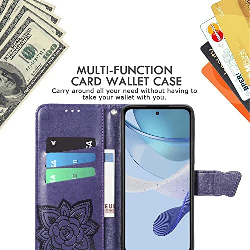 Digplus For Motorola Moto G 5G 2023 Wallet Case, [Butterfly & Flower Embossed] Leather Wallet Flip Case Protective Phone Cover With Card Slots And Kickstand For Motorola G 5G (Purple) #TOP2