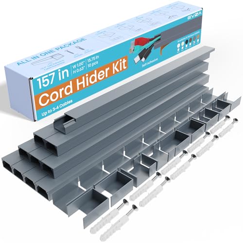 Image of Grey Cable Cover Cord Hider - 157in Wire Hider on Wall Mounted, Grey Cord Cover Kit for Wall Mounted TV, Hide Wires Along Wall, Decorative Cable Raceway, Electrical Cable Concealer, Gray Cable Channel