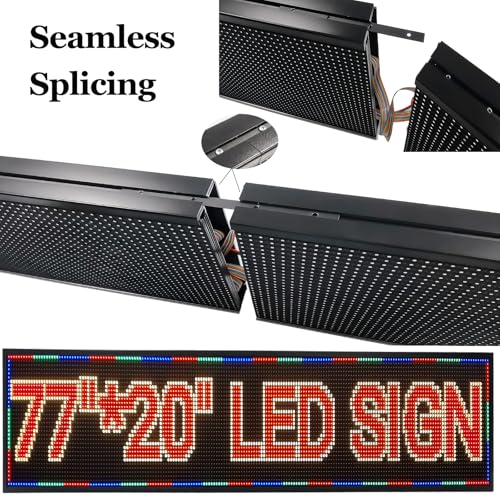 Image of 77 inch x 20 inch Large P10 Outdoor Programmable LED Sign, Full Color Scrolling Message Board, WiFi App Control Digital Signage, IP65 Waterproof High Brightness Electronic Advertising Display for Business, Store, Restaurant, Church