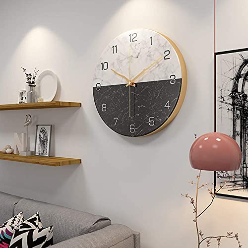 Horloge murale style nordique marbre noir et blanc pour bureau zen