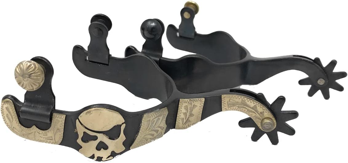 AJ Tack Men's Antique Brown Pirate Skull Spurs