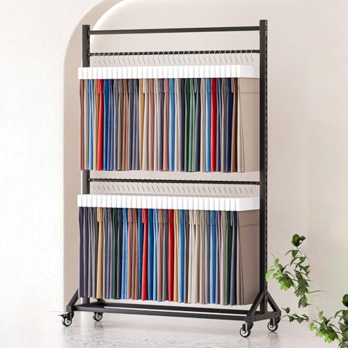 Estante de almacenamiento de rollo de tela comercial con varillas de acero móviles, organizador resistente para carrete de vinilo, rollo de cuero y película para ventana