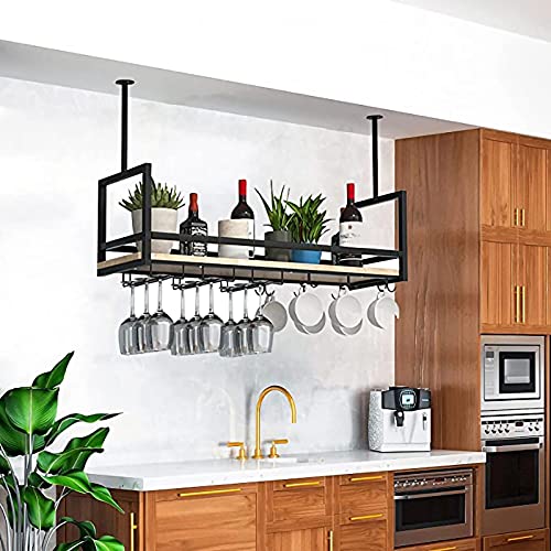 Étagère de plafond suspendue DASHADAO dorée avec porte-verre pour bar et cuisine - 4