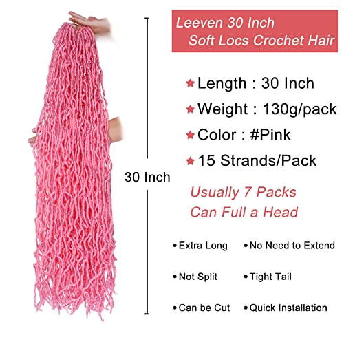 Leeven 30 Inch Pink Soft Locs Crochet Hair 15 Strands Pre Looped Distressed Faux Locs Natural Butterfly Locs Boho Goddess Locs Curly Synthetic Braids Hair For Women #TOP1