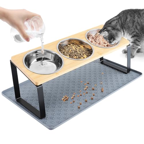 15° Tilted Elevated Cat Bowls - Raised Cat Bowls Stand with Silic...
