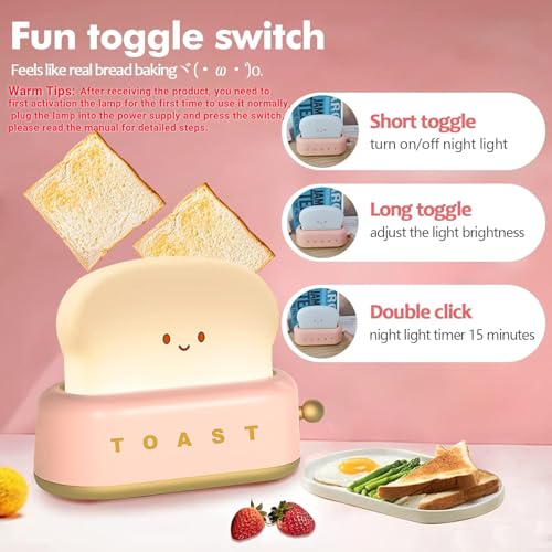Image of ELEPHANTBOAT Desk Lamp Cute Cartoon Toaster Lamp Night Light for Kids Room Smile Toaster Night Light Warm Dimmable with Timing Function USB Rechargable(Art Deco)
