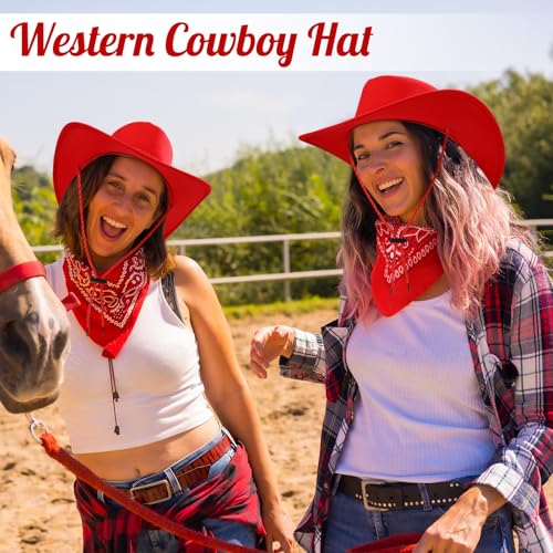 Image of Zhanmai 12 Pcs Cowboy Hat and Bandana Cowboy Cowgirl Hats Bulk Western Party Costume Halloween Accessory