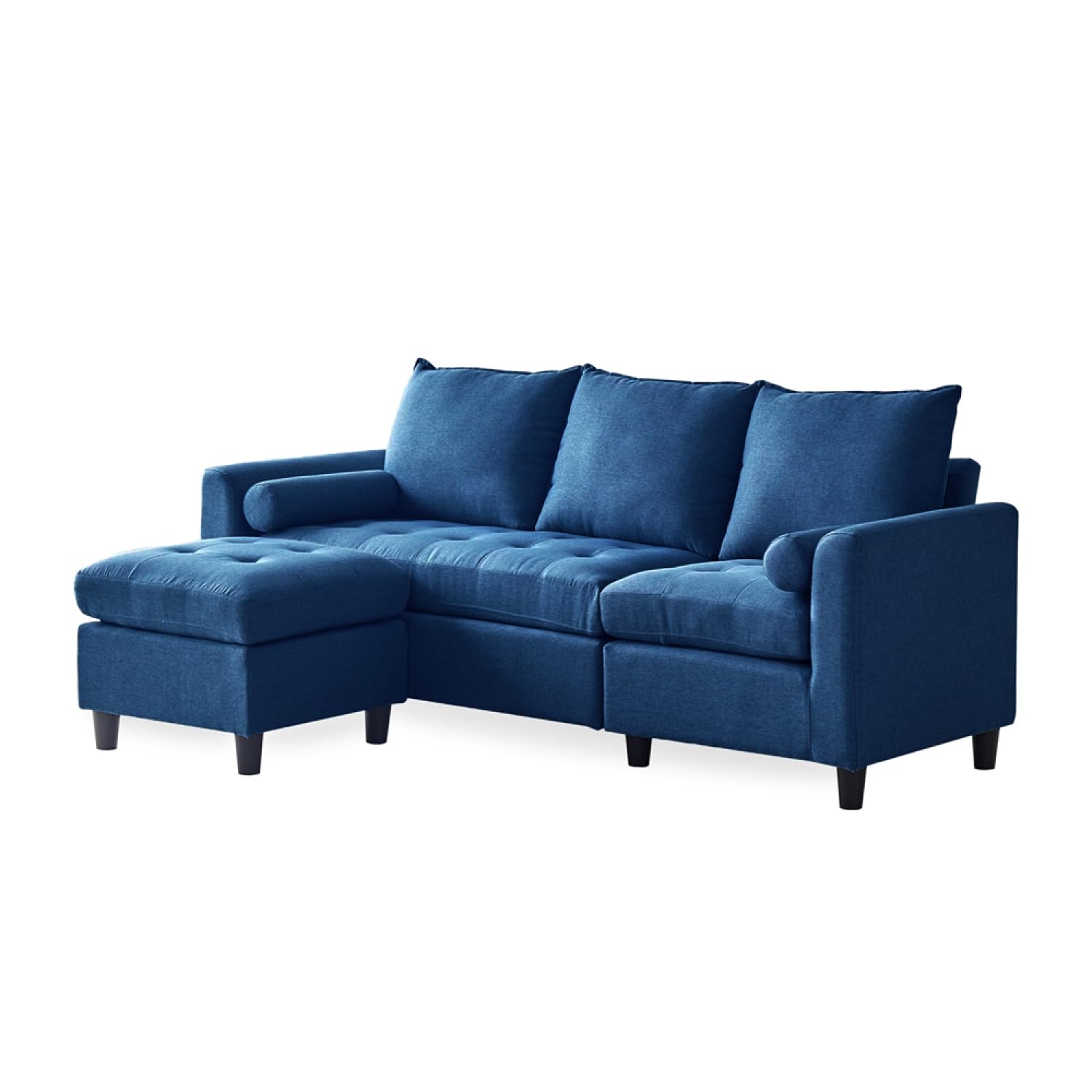 Canapé 3 Places En Velours Gris Foncé Avec Pouf - Ressorts + Mousse Mémoire De Forme - Dossier Et Assises Amovibles