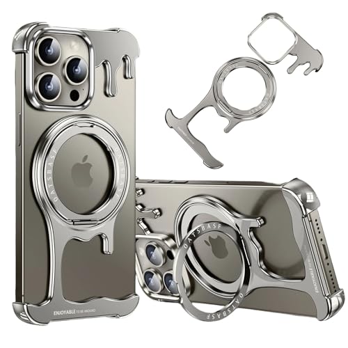 Coque metal iPhone 15 Pro Max MagSafe avec support rotatif sans cadre