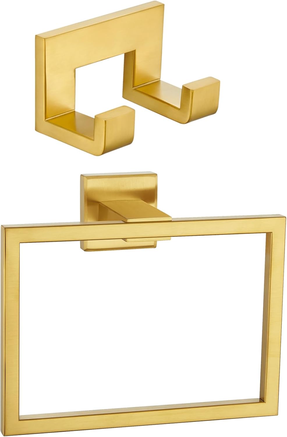 Angle Simple Double Towel Hook Bundle with Square Towel Ring (Brushed Gold)