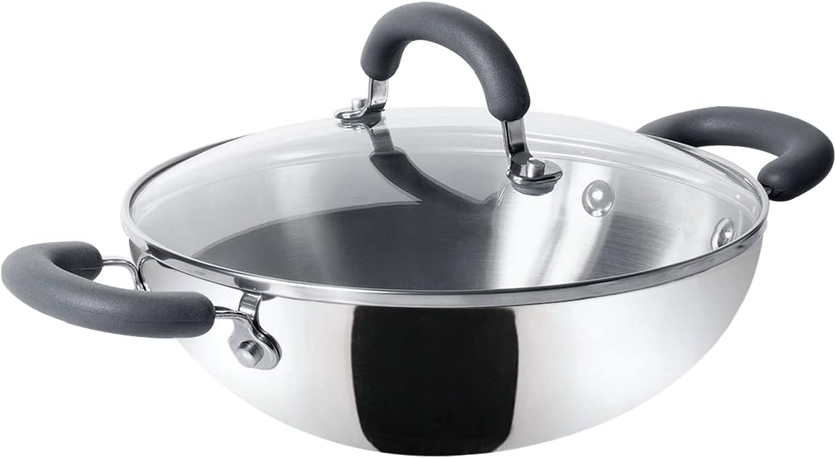 Meyer Trivantage Nickel Free Stainless Steel Triply Kadai | Steel Kadhai with Lid | Kadhai for deep Fry, Gas and Induction Compatible, 24cm, Silver