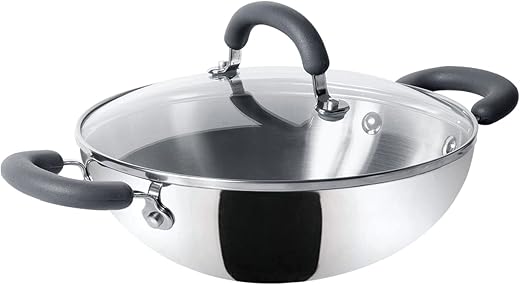 Meyer Trivantage Nickel Free Stainless Steel Triply Kadai | Steel Kadhai with Lid | Stainless Steel Kadhai | Kadhai for deep Fry, 26cm, Silver