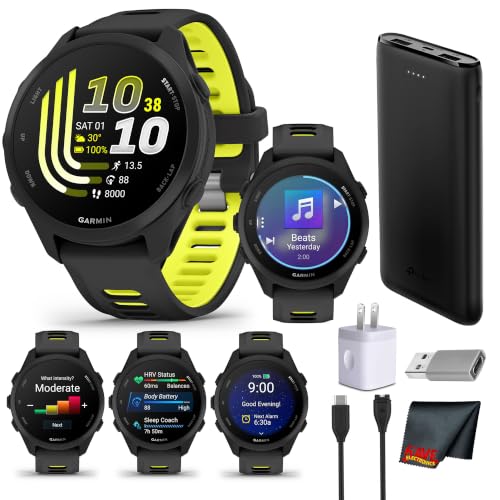Garmin Forerunner 170 Music GPS Running Smartwatch Black/Amp Yellow Bundle