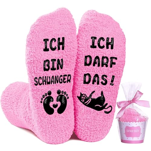 QXRXN Geschenke für Schwangere Frauen Socken, Schwangerschaft Verkünden Geschenk für Werdende Mütter Freundin ICH BIN SCHWANGER ICH DARF DAS Socken Werdende Mama Geschenke Geburtstag zu Weihnachten