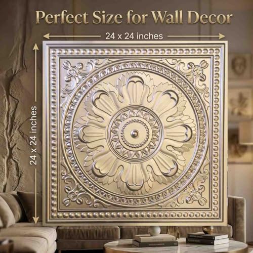 Image of Kayra Decor PVC Ceiling Panel 2x2 Feet (60x60 cm) - Regal Ornate Design, Mettalic Coffee | Pack of 50 3D Decorative Ceiling & Wall Panels | Waterproof Home Interior Decor