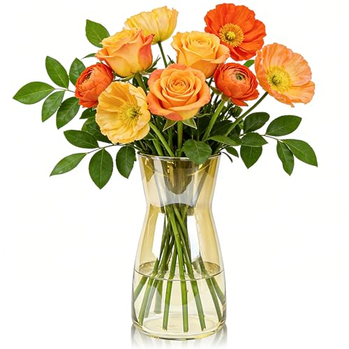 Der Rose 8 inch Amber Glass Vase Brown Vase for Centerpiece Table Decorations Home Desk Wedding Decor