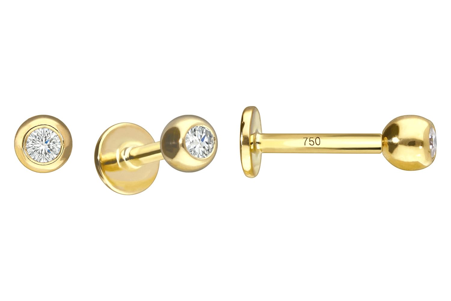PIERCINGLINE 18 Karat Gold Labret KUGEL + DIAMANT 0,025 kt. Piercing Stecker Ohr Größenauswahl