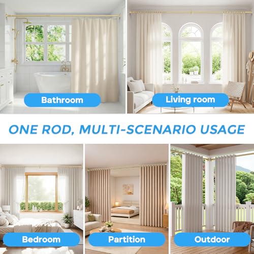 Image of AIZESI 41-144 Inch Heavy Duty Tension Curtain Rod - No Drilling, Adjustable, Rust-Resistant for Outdoor, Living Room, Window, Bathroom (Gold, 41 inch to 144 inch|2PACK)