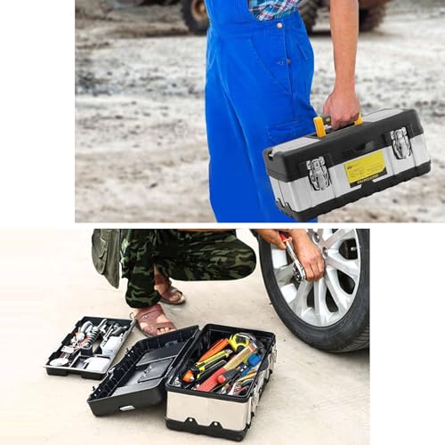 CROWNSHOP Tool Box ToolBox StorageHeavy Duty Stainless Steel Portable Toolbox with Metal Dual Latch Removable Tray Storage Case with Tray and Latch for Small Parts for Tools (17 Inch) 7 CROWNSHOP Tool Box ToolBox StorageHeavy Duty Stainless Steel Portable Toolbox with Metal Dual Latch Removable Tray Storage Case with Tray and Latch for Small Parts for Tools (17 Inch) - Image 7
