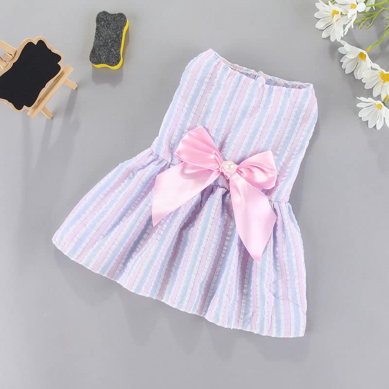 Image of KUTKUT cotton Frock Tutu Dress Small Dog Girl Puppy Clothes Female Princess Striped Skirt Summer Shirt Shihtzu, Cat Pet Apparel Outfits (Size: L, Chest: 45Cm, Length: 35Cm) - Blue, Pink, 1 count