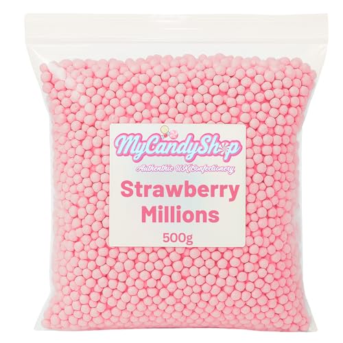 MyCandyShop Millions Sweets 500g - Tiny Chewy Strawberry Flavoured Treats for Kids and Adults - Vegetarian & Vegan Sweets in Bulk Cheap