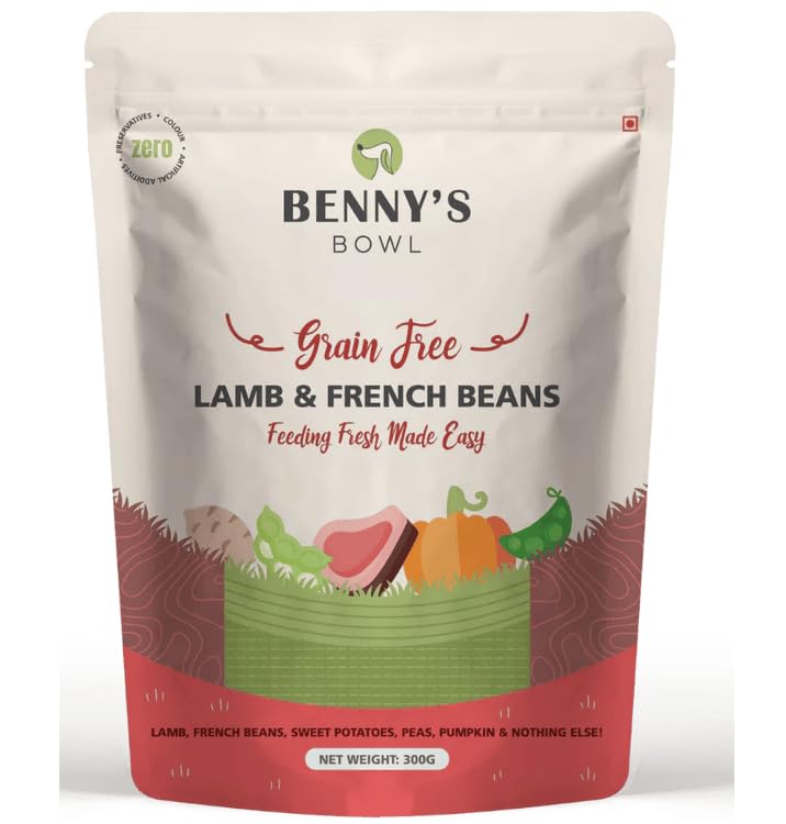 Benny’s Bowl Fresh and Wet Dog Food Lamb and French Beans Recipe High Protein Balanced Daily Nutrition Wet Food for All Breed and Life Stages Grain Free (300 gm Single Pack)