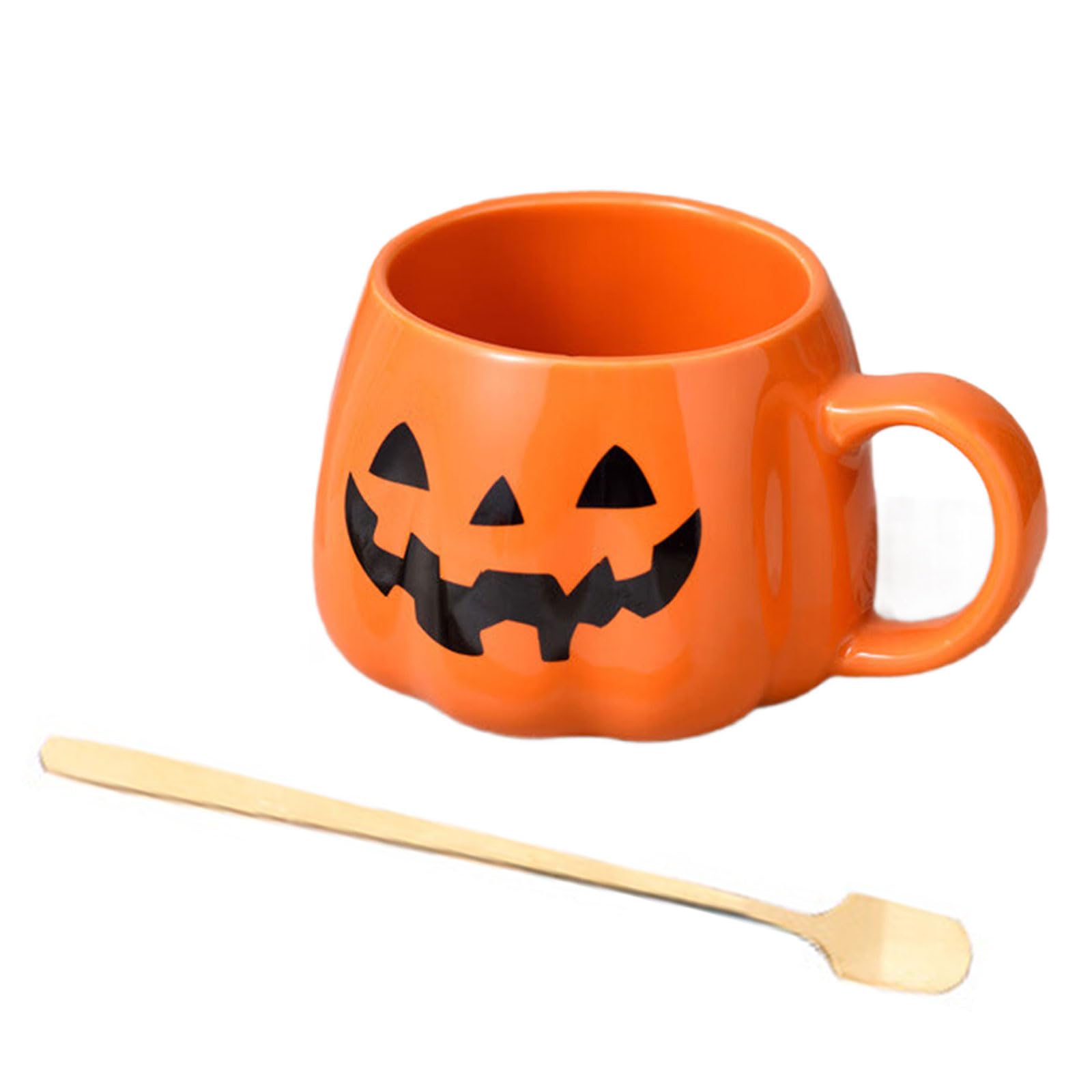Tsophreniq Halloween Pumpkins Shape Ceramics Mugs with Spoon for Coffee Hot Drink Holiday Party Kitchen Use Pumpkins Coffee Mugs Kitchen