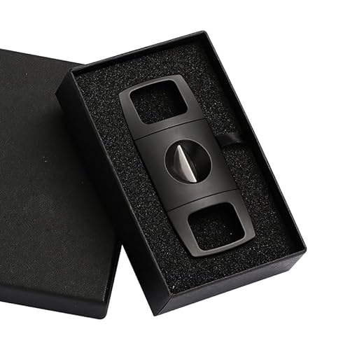 VYSLZ Cigarrskärare V-Cut zinklegering rostfritt stål blad giljotin ficka rökning verktygsfodral svart