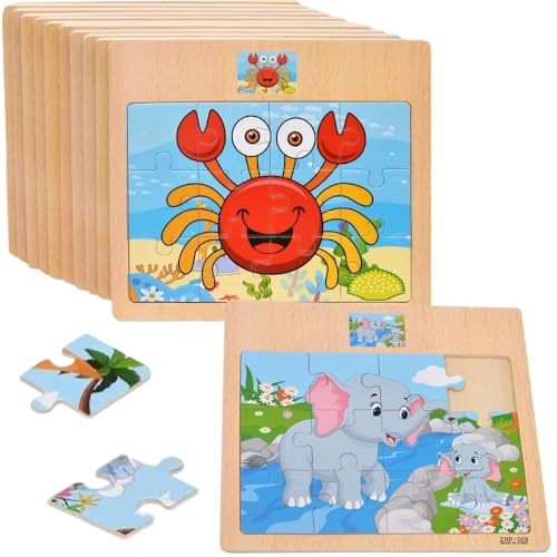 10 PCS Holzpuzzle Kinder Puzzle ab 3-8 Jahre Lernspielzeug Jungen und Mädchen Kinderpuzzle ab 3 Jahre Holz Geschenke für Kinder (Pack 10 Puzzles)