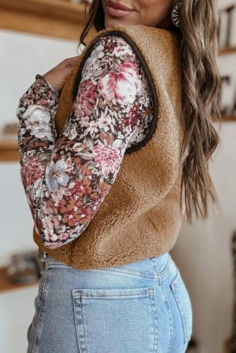 Women's Light French Beige Contrast Trim Tie Front Sherpa Vest - Cozy Fleece Outerwear3