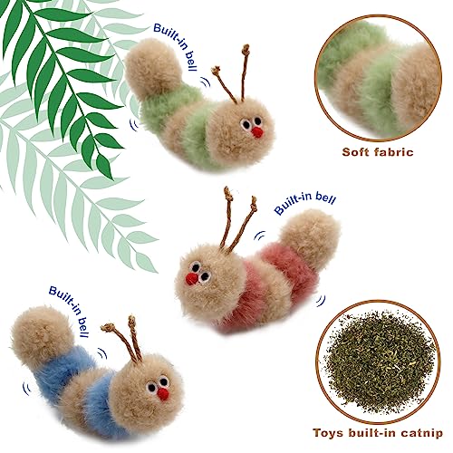 Jumpaws Interactive Natural 3 PK Catnip Toy, with Rattle, Bite Resistant, for All Ages Indoor Cat, Soft Caterpillar Toys, Fluffy Kitten Toy - Thumbnail 4