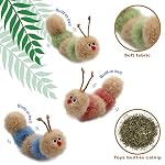 Jumpaws Interactive Natural 3 PK Catnip Toy, with Rattle, Bite Resistant, for All Ages Indoor Cat, Soft Caterpillar Toys, Fluffy Kitten Toy - Image 4