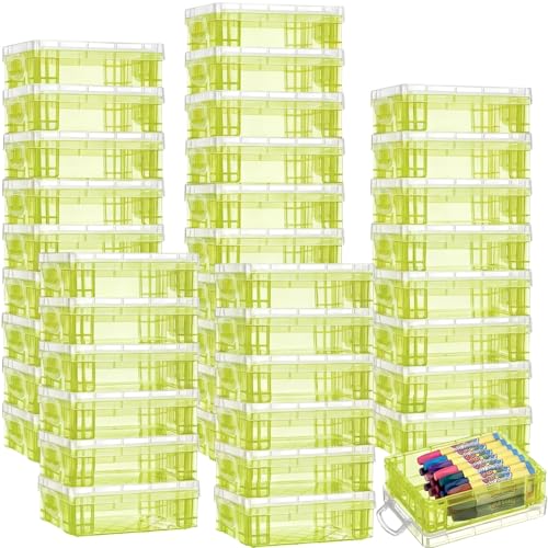 Image of Suzile 40 Pcs Plastic Crayon Boxes Holds 24 Crayon with Snap Lid Storage Container Clear Stackable Case for School Office Classroom Supplies Pen Pencil Craft(Green)