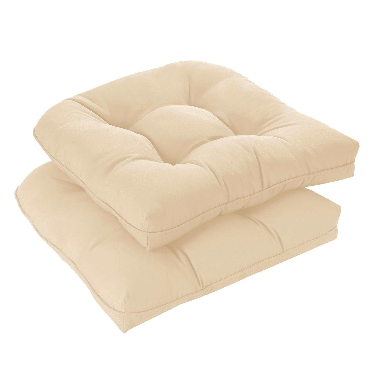 downluxe Outdoor Chair Cushions Set of 2 for Patio Furniture, Waterproof Tufted Overstuffed Patio Furniture Cushions, Memory Foam Outdoor Seat Cushion, 19" X 19" X 5", Beige-image-19