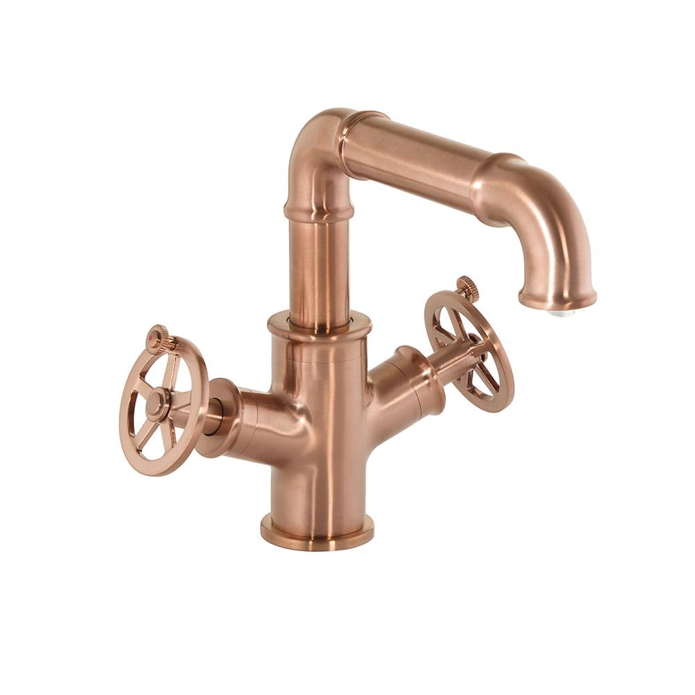 Milano Brushed Copper Zandra Mono Bathroom Basin Mixer Tap Circular Handle Swivel Spout - Copper
