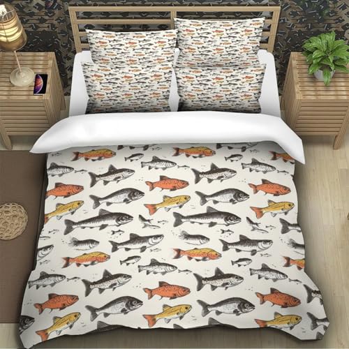 Housse de couette poisson lit simple 140x200 parure de lit microfibre douce - 5
