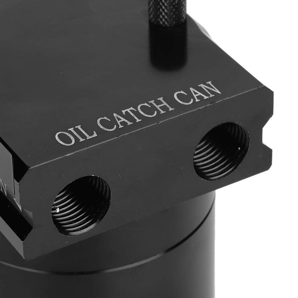 Qiilu Lata de captura de aceite , kit de lata de captura de aceite universal, tanque de depósito de 300 ml, motor, pulido negro, aleación de aluminio con deflectores, negro