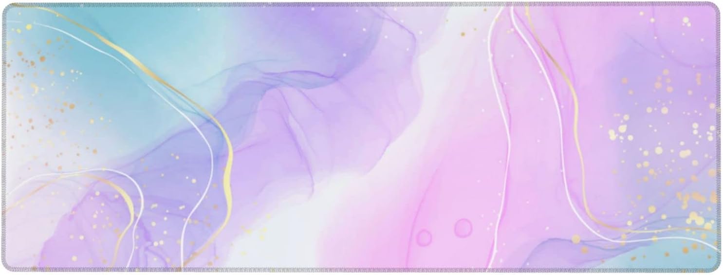 Watercolor Pink Marble Style Large Mouse Pad for Women Girls Desk, 31.5"x11.8" Beautiful Purple Violet Cyan Blue Desk Mat Extended Gaming Mousepad Computer Keyboard Laptop Pad for Office Home Decor
