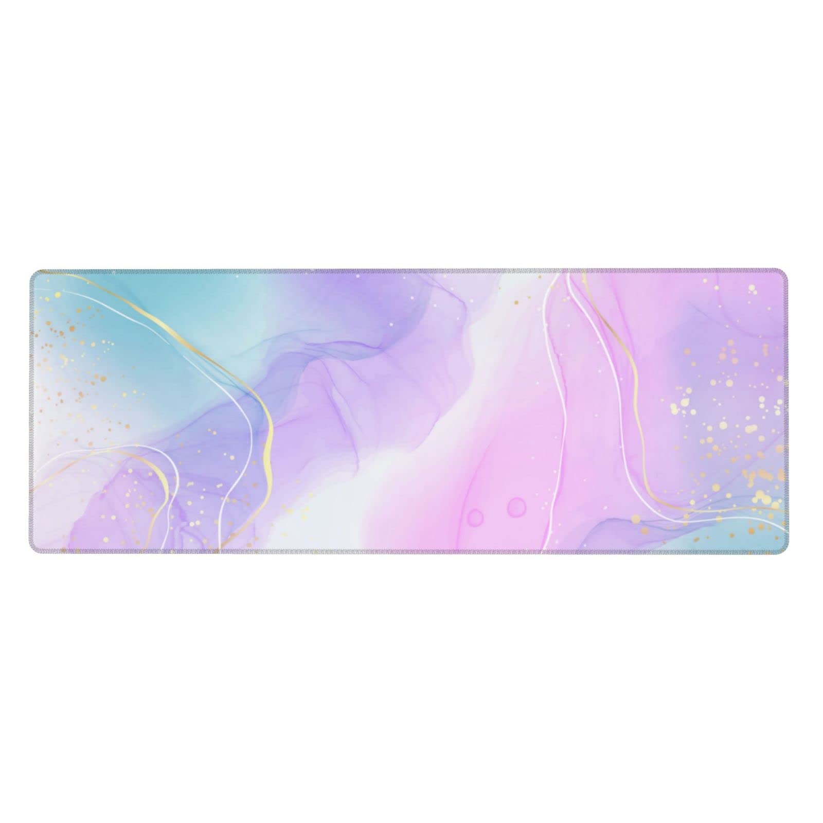 Watercolor Pink Marble Style Large Mouse Pad for Women Girls Desk, 31.5"x11.8" Beautiful Purple Violet Cyan Blue Desk Mat Extended Gaming Mousepad Computer Keyboard Laptop Pad for Office Home Decor