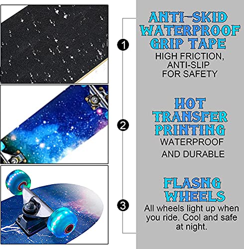 Skateboard, 31 "x 8" Compleet Skateboard, 9 lagen Canadese Esdoorn Hout Deck Skateboard met Kleurrijke Knipperende Wielen voor Kids Tieners & Volwassenen - Afbeelding 5