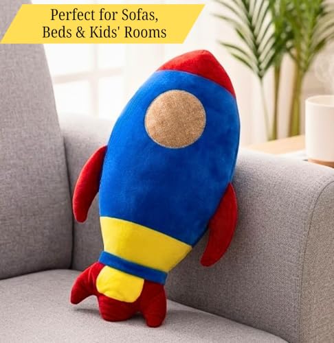 Image of Tickles Rocket Shaped Soft Stuffed Plush Pillow Cushion for Kids Boys & Girls Birthday Gift Nursery & Bedroom Decor (Size: 38 cm Color: Multicolor)