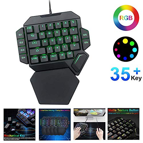 FXQIN One-Handed RGB Mechanical Gaming Keyboard Colorful Backlit Gaming Keyboard with Wrist Rest Support USB Wired Single Hand Mechanical Keyboard for Game