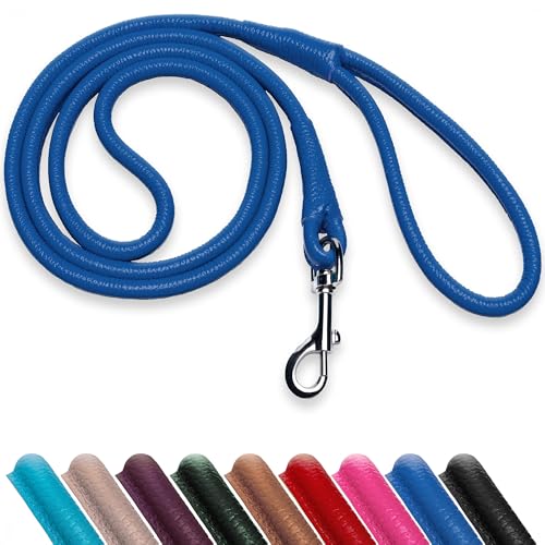 OOPSDOGGY Guinzaglio per cani in pelle arrotolata, resistente, 1,8 m, per cani e cuccioli di taglia piccola, media e grande, nero, marrone, rosso (blu navy, L)
