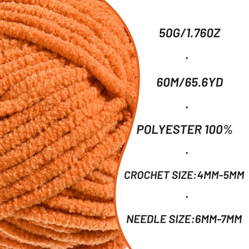 Image of 4 Packs Plush Chenille Chunky Crochet Yarn - Baby Yarn for Crocheting Soft - Velvet Yarns Knitting for Blankets Crafts - Fluffy Amigurumi Yarns 200g /262.5yds (4 Orange)