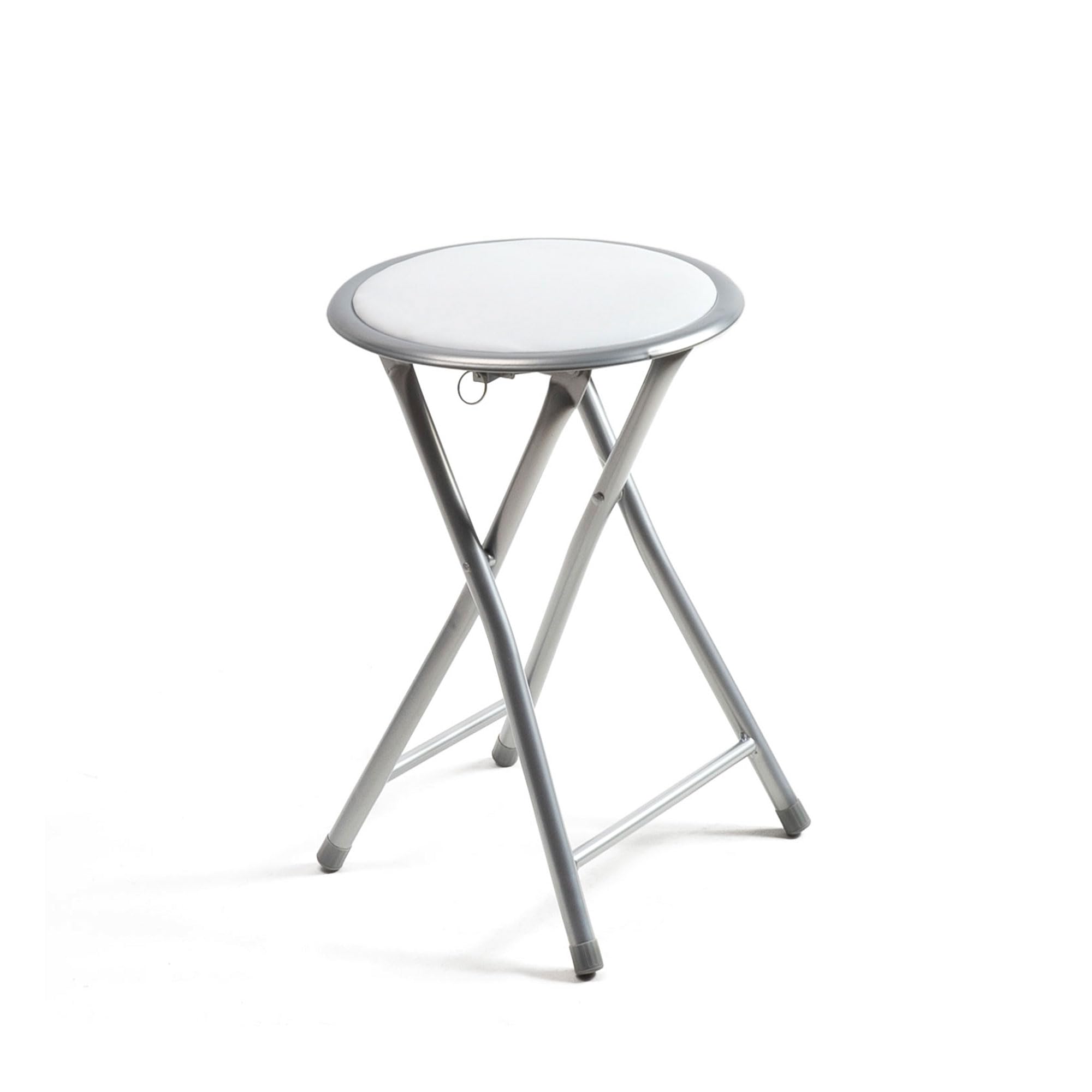 THE SECRET HOME - Taburetes Plegables de Aluminio - Silla de Metal y Asiento Acolchado - Ideal para Cocina, Terraza, Cámping, Oficina - Diámetro 30 x Alto 45 cm (1, Blanco, Ø30x45 cm)
