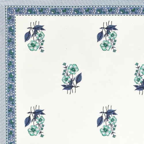Image of Living Roots Ethnic Jaipur Block Print Double Cotton Bedsheet & 2 Pillow Covers, for Mattress Upto 6 inches Thick, No Colour Bleeding, Blue & Green Colour, King Size 90 * 108 inches, 120TC (613-A)