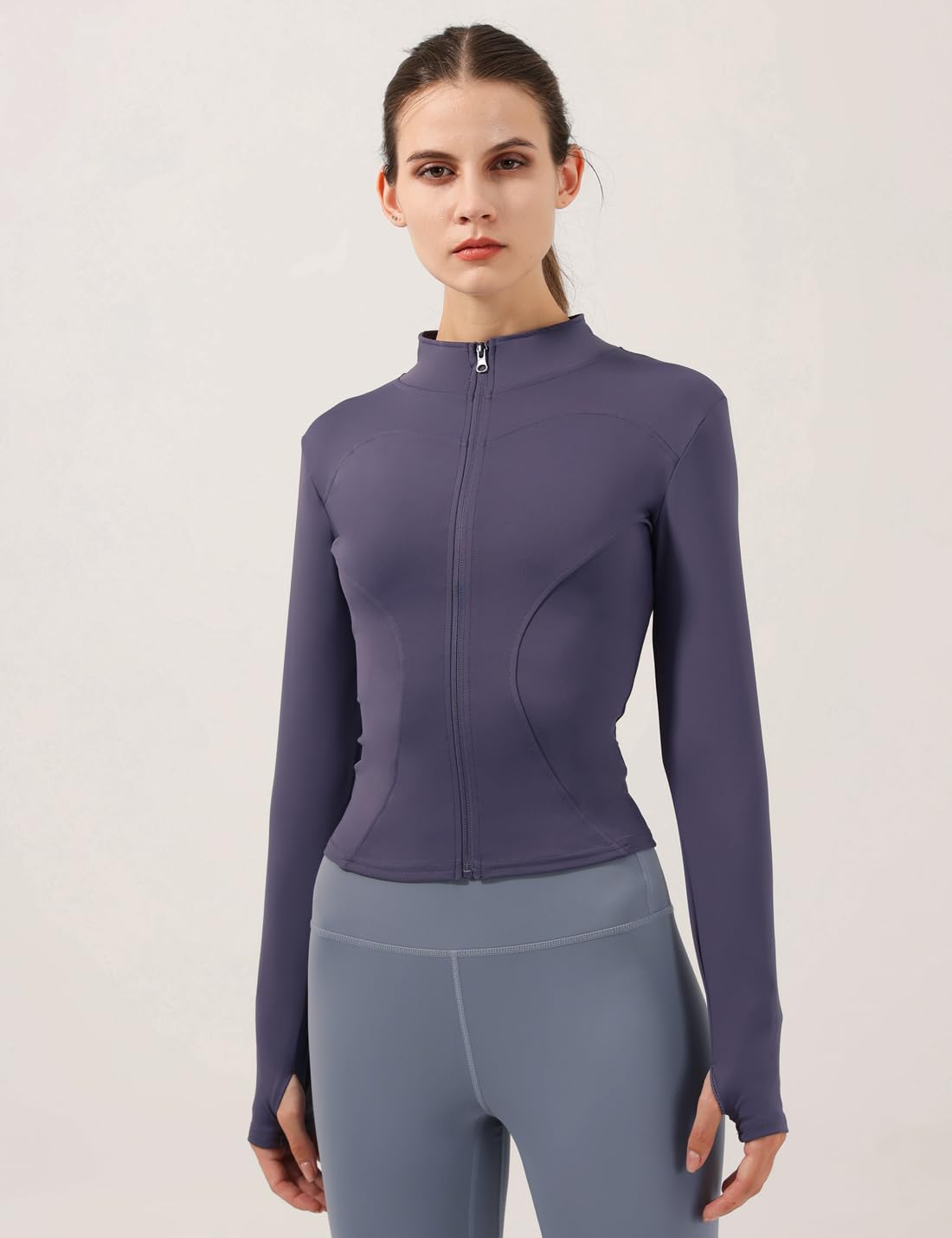 Gacaky Women's Slim Fit Lightweight Athletic Full Zip Stretchy Workout Running Track Jacket with Thumb Holes Purple S