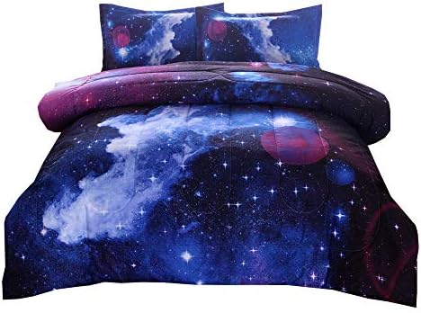 NTBED Galaxy Comforter Set Full Size with 2 Matching Pillow Shams Sky Oil Printing Outer Space Bedding Sets for Teens Boys Girls