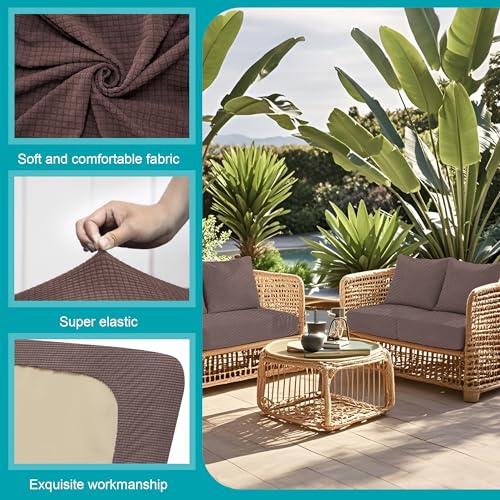 Image of 14Pcs Stretch Patio Cushion Covers,Outdoor Couch Covers Replacement,Outdoor Couch & Sofa Slipcovers,for Patio Furniture Cushion Covers,Washable Reusable Furniture Protector (Camel,Cover Only)